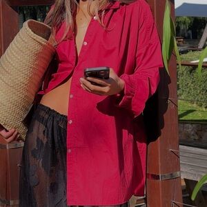 Women's Red Button-Up Shirt